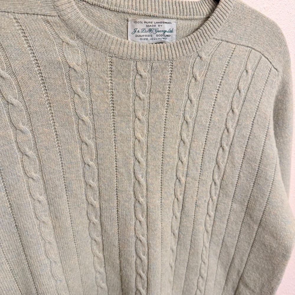 Vintage J & D McGeorge Scotland Pure Lambswool Cable Knit Sweater Cream/Sage 40 - Picture 3 of 7